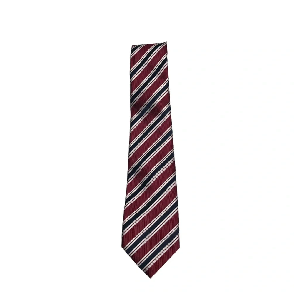 R. Junior Boy’s Maroon Navy and White Striped Microfiber Tie Size 8-10
